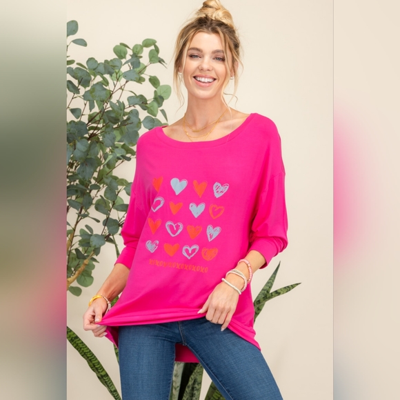 New Launch From Designer Celeste Full Size Heart Graphic Long Sleeve T-Shirt - Picture 2 of 6